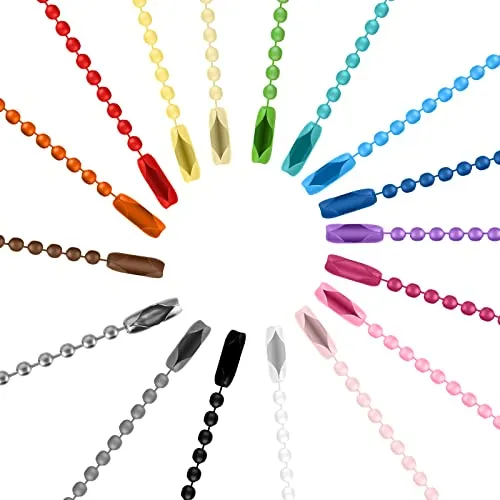 100PCS Colorful Ball Chain, Ball Bead Chain Metal Chain Necklace Bulk with Connectors Ball Chain Necklace, Metal Hanging Chains for Jewelry Making