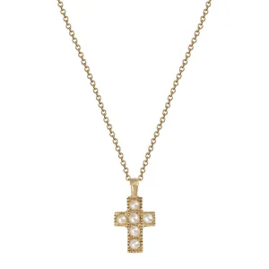 10K Gold Cross Pendant with Pearls