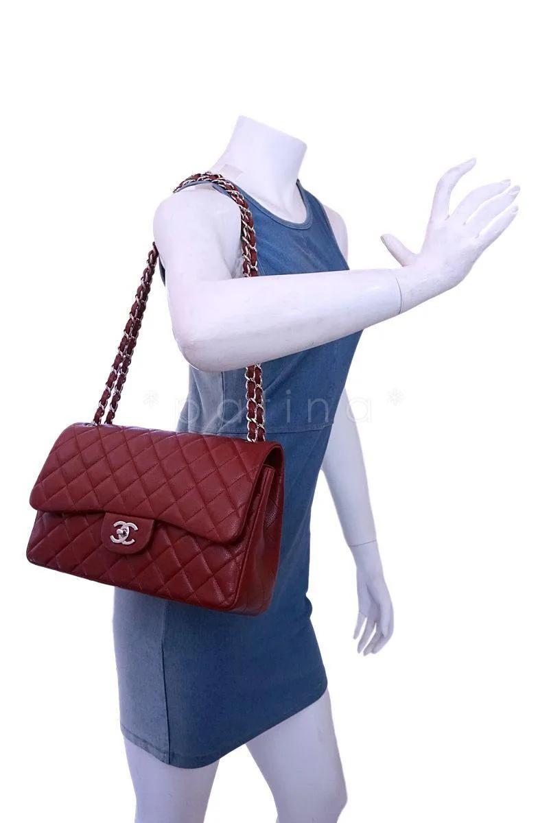 13B Chanel Red Caviar Jumbo Classic Double Flap Bag SHW