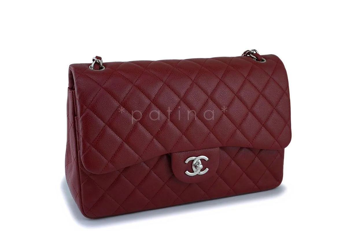 13B Chanel Red Caviar Jumbo Classic Double Flap Bag SHW