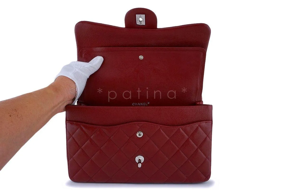 13B Chanel Red Caviar Jumbo Classic Double Flap Bag SHW