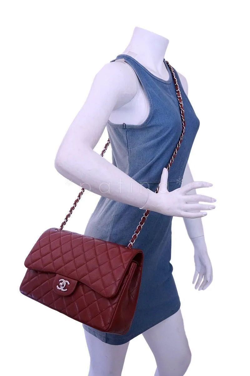 13B Chanel Red Caviar Jumbo Classic Double Flap Bag SHW
