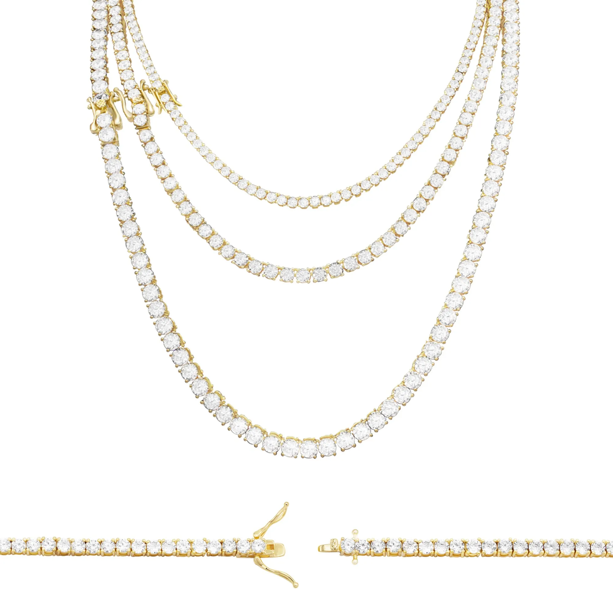 14K Gold-Plated Tennis Chain Cubic Zirconia Necklace For Women 18" 20" 24"