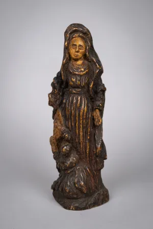 18th Century Italian Carved Wood Madonna Religious Icon / Figure