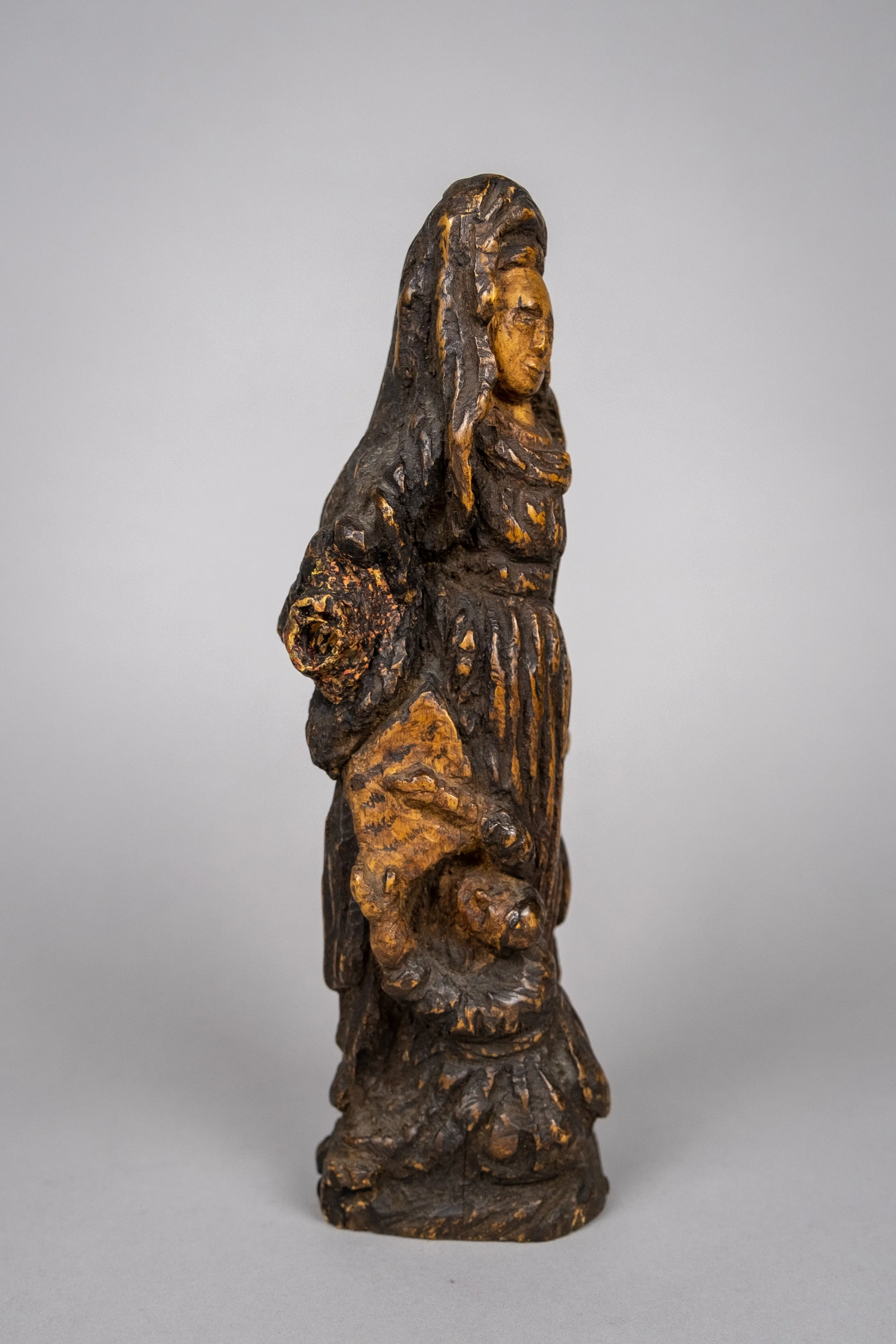 18th Century Italian Carved Wood Madonna Religious Icon / Figure