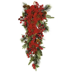 30" Artificial Poinsettia Teardrop - Low Maintenance, Life-Like & Vibrant Silk Flowers For Busy People.