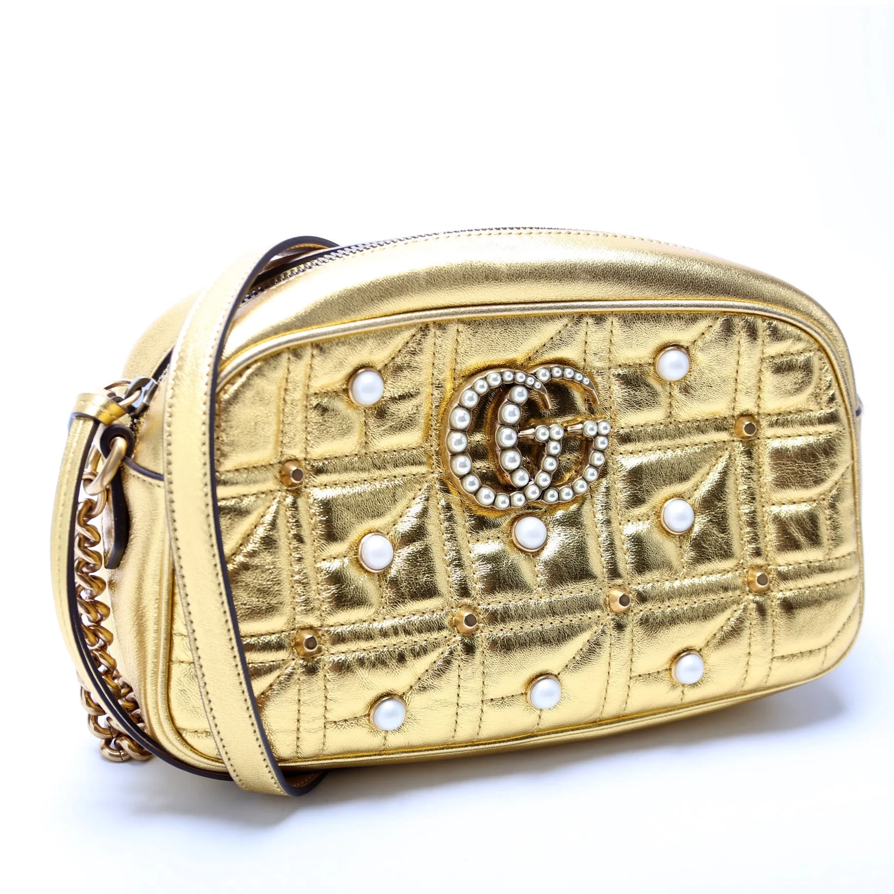 447632 Marmont Small Leather/Pearl Camera Bag