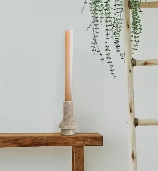 4.5'' SLIM BEIGE MARBLE TAPER HOLDER