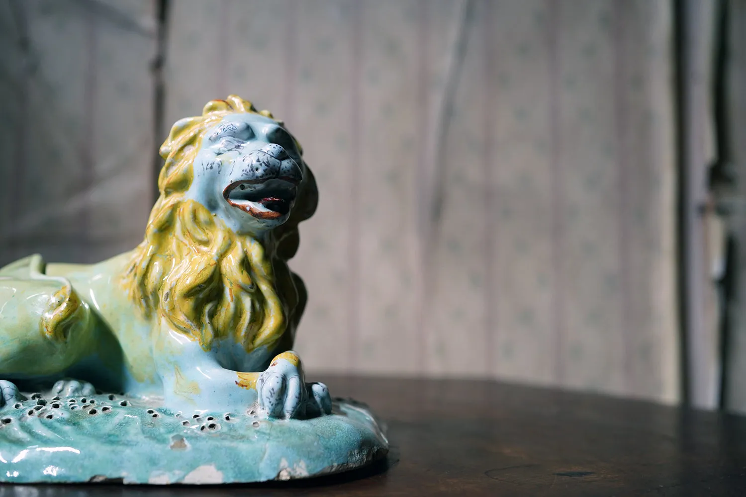 A Late 18thC Brussels Faience Model of a Lion c.1780