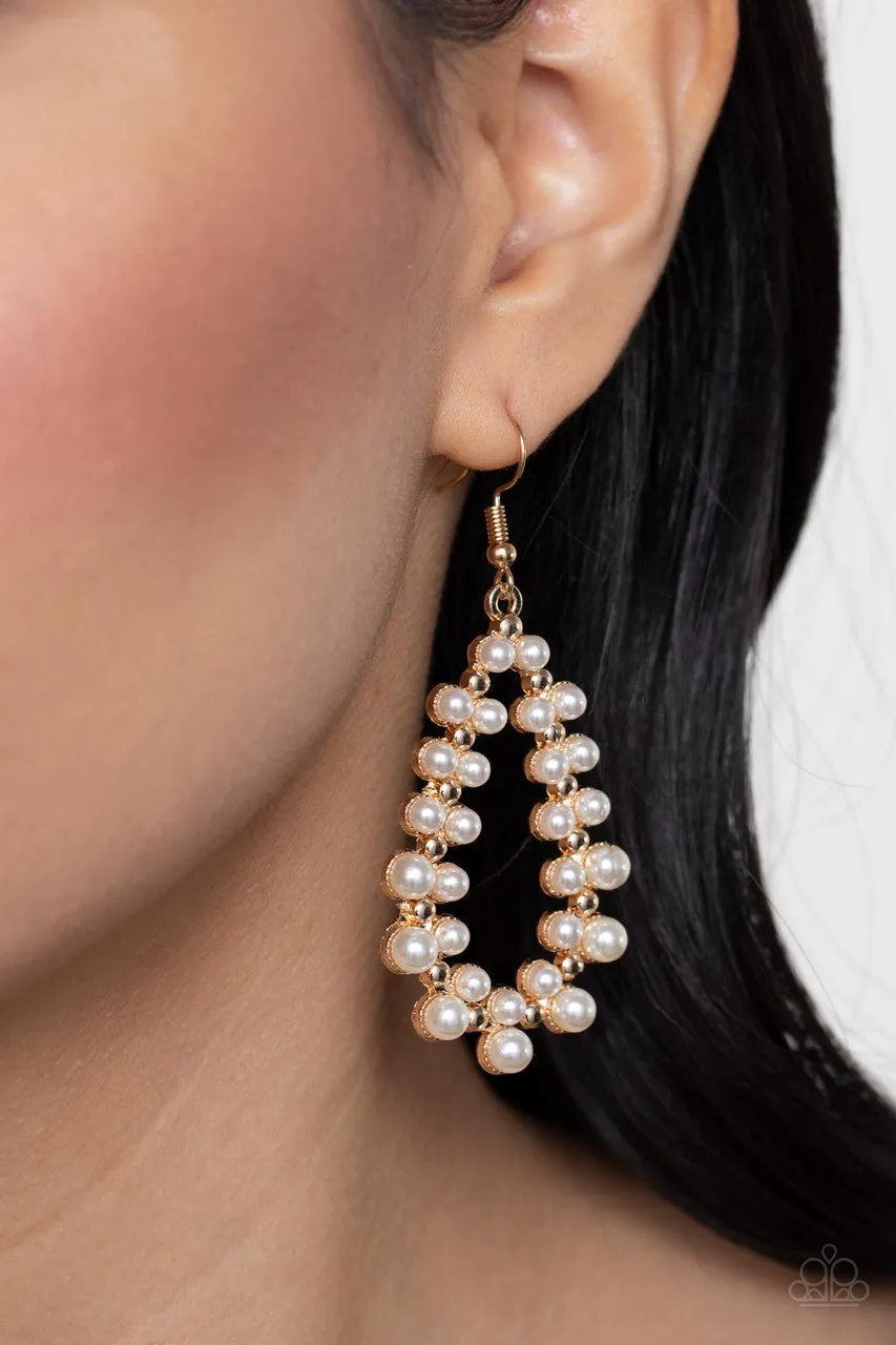 Absolutely Ageless - Gold - White Pearl Teardrop Paparazzi Fishhook Earrings