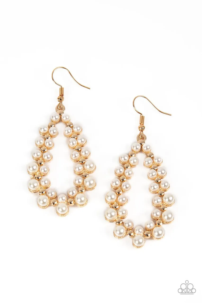 Absolutely Ageless - Gold - White Pearl Teardrop Paparazzi Fishhook Earrings
