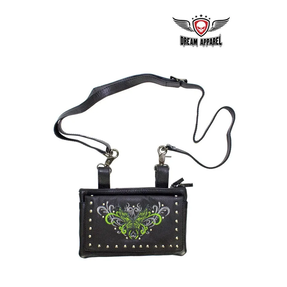 All Naked Cowhide Leather Lime Green Butterfly Belt Bag