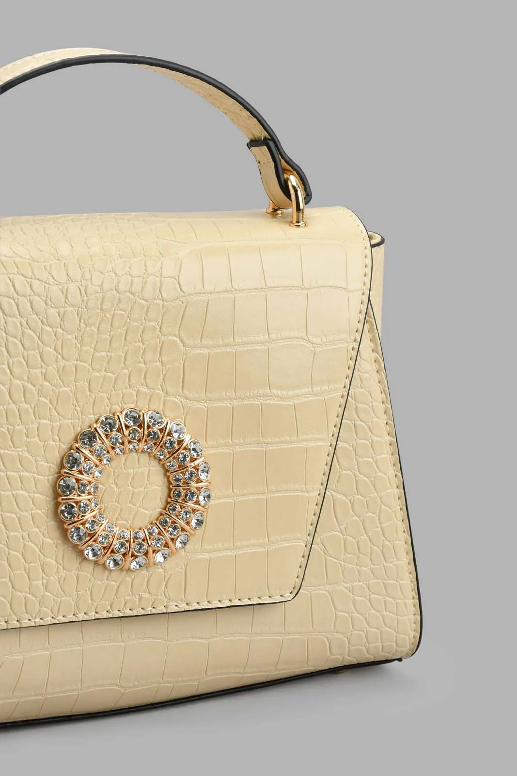 Beige Croc Textured Day Bag