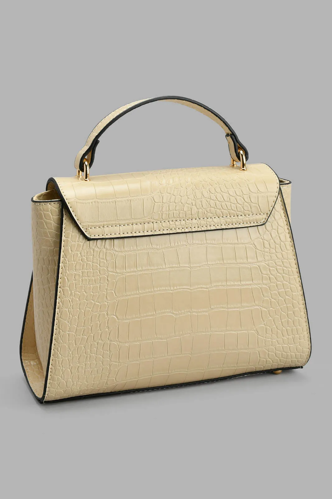 Beige Croc Textured Day Bag