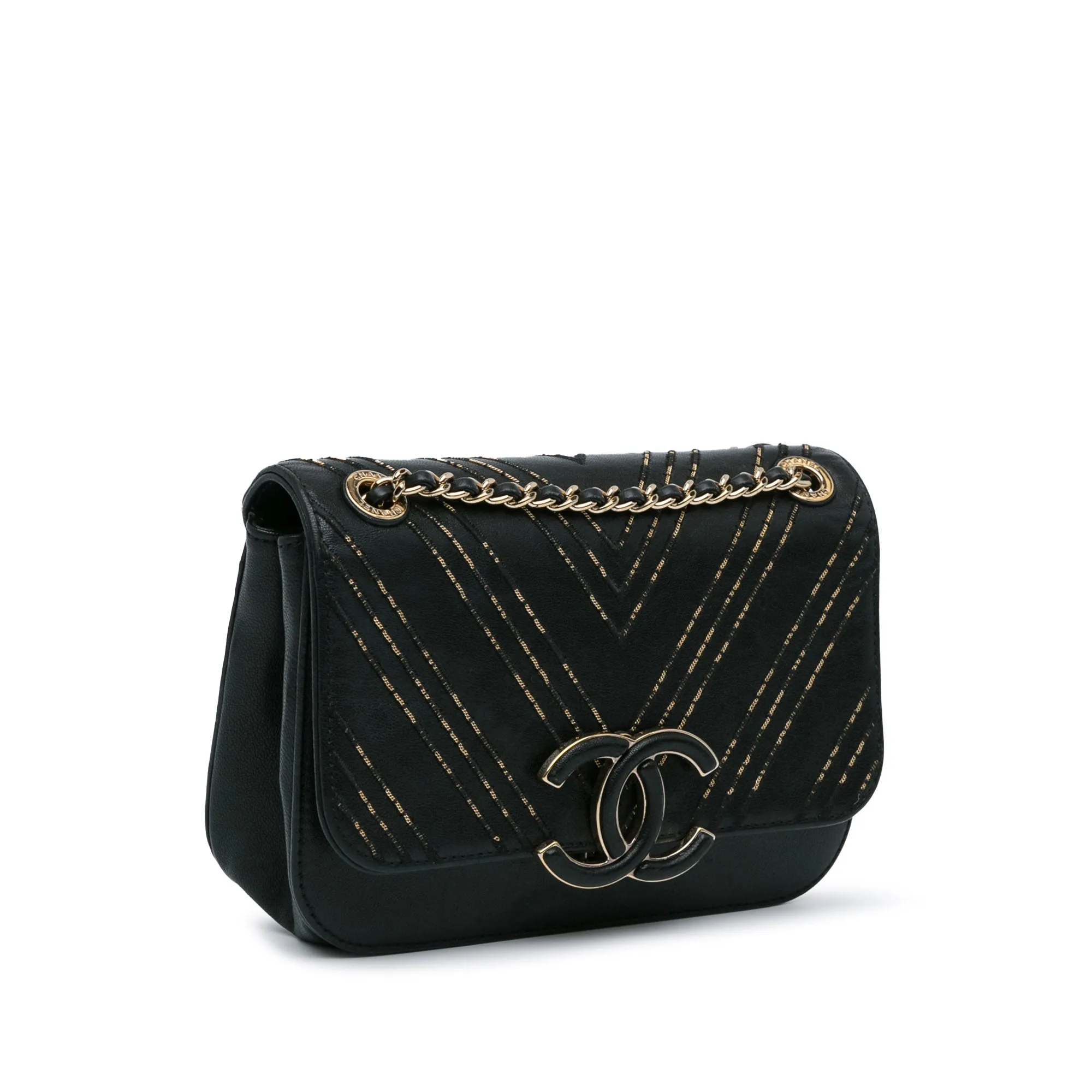 Black Chanel Small Lambskin Subtle Flap Bag