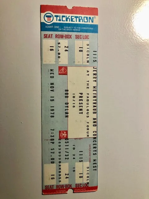 Bob Dylan - Vintage Concert Ticket November 15th, 1978 - Street Legal Tour ** RARE