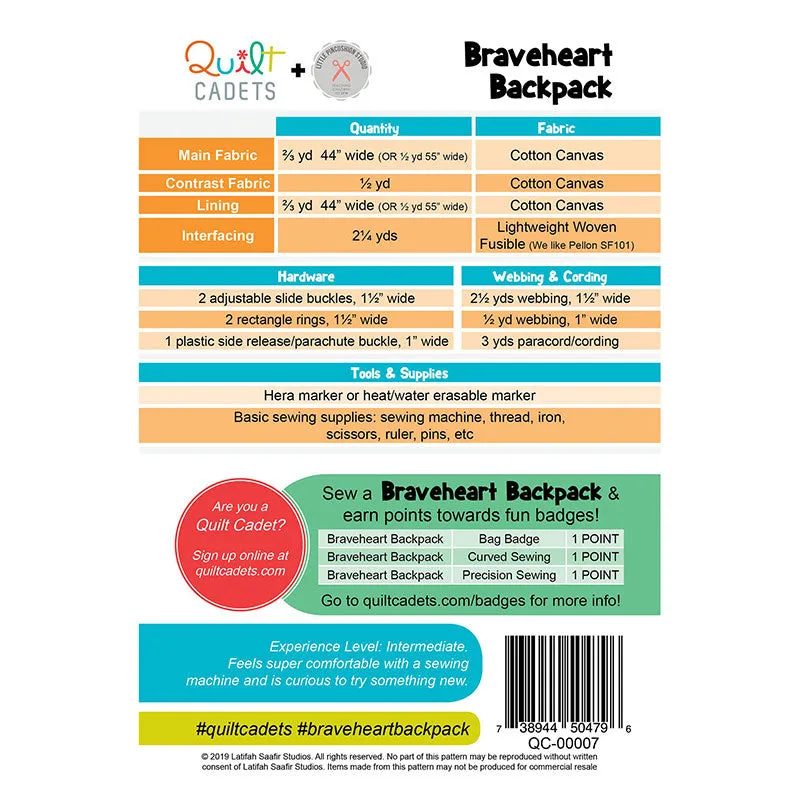 Braveheart Backpack Pattern