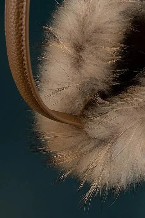 Brown Calfskin Leather Bucket Bag with Furry Brim