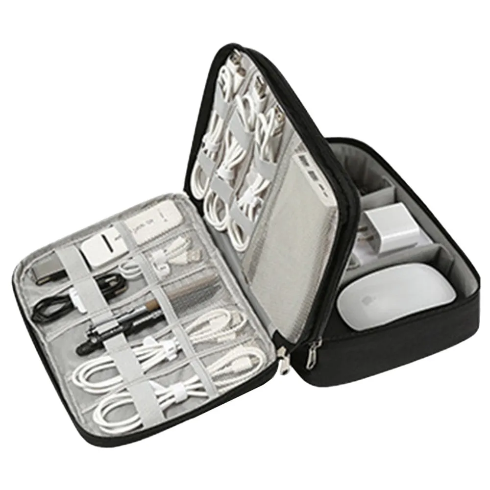 Cable Organizer Bag Electronic Accessory Organizer Travel Storage Case Black