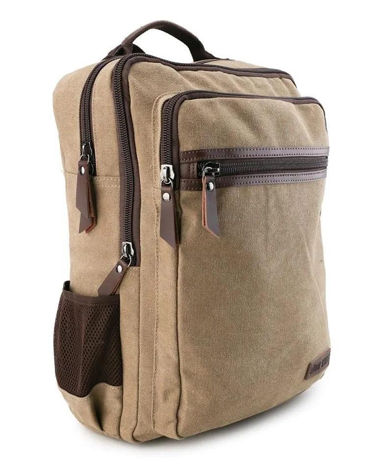 Canvas PU Laptop Backpack - Khaki