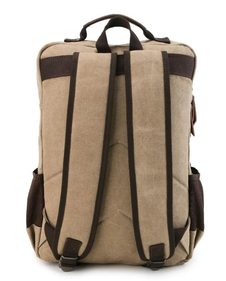 Canvas PU Laptop Backpack - Khaki