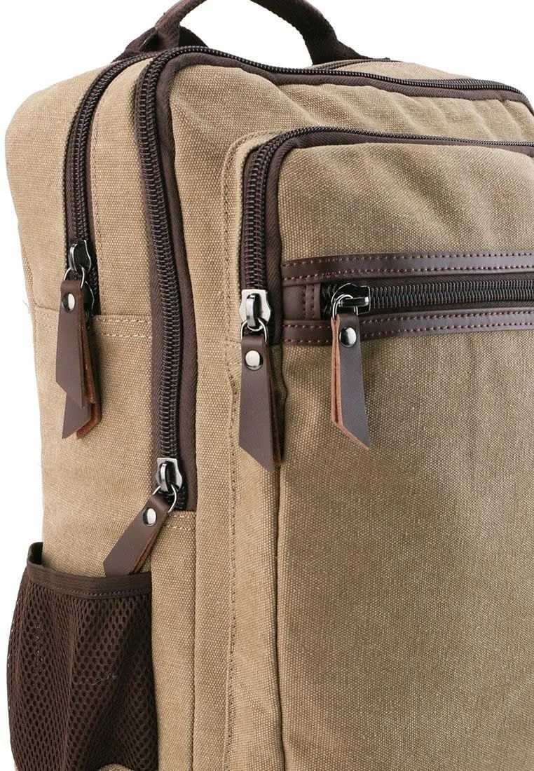 Canvas PU Laptop Backpack - Khaki