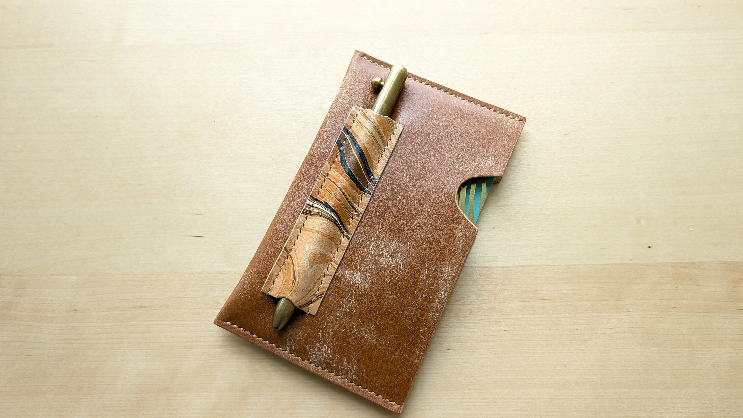 Caramel Italian Leather and Hand Marbled Field Notes or Passport Sleeve