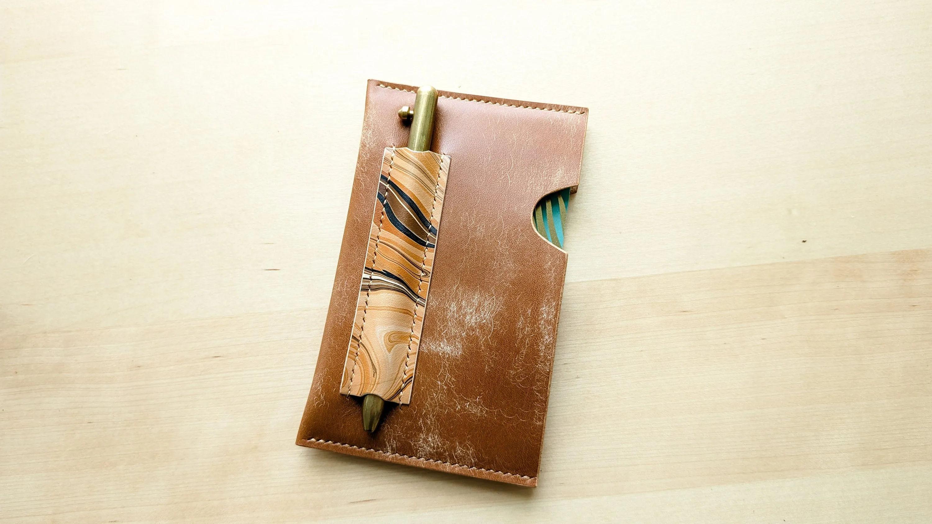 Caramel Italian Leather and Hand Marbled Field Notes or Passport Sleeve