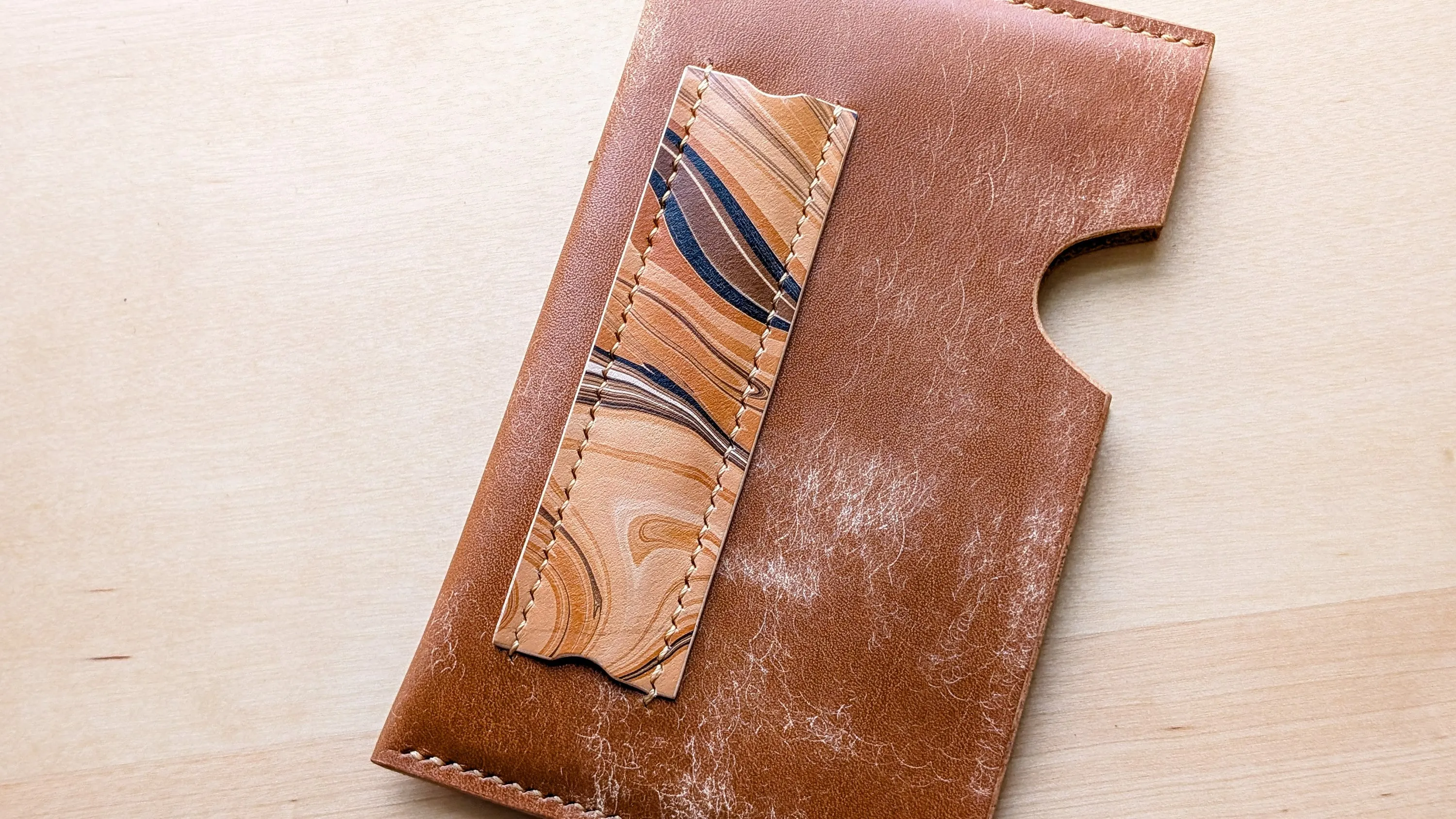 Caramel Italian Leather and Hand Marbled Field Notes or Passport Sleeve