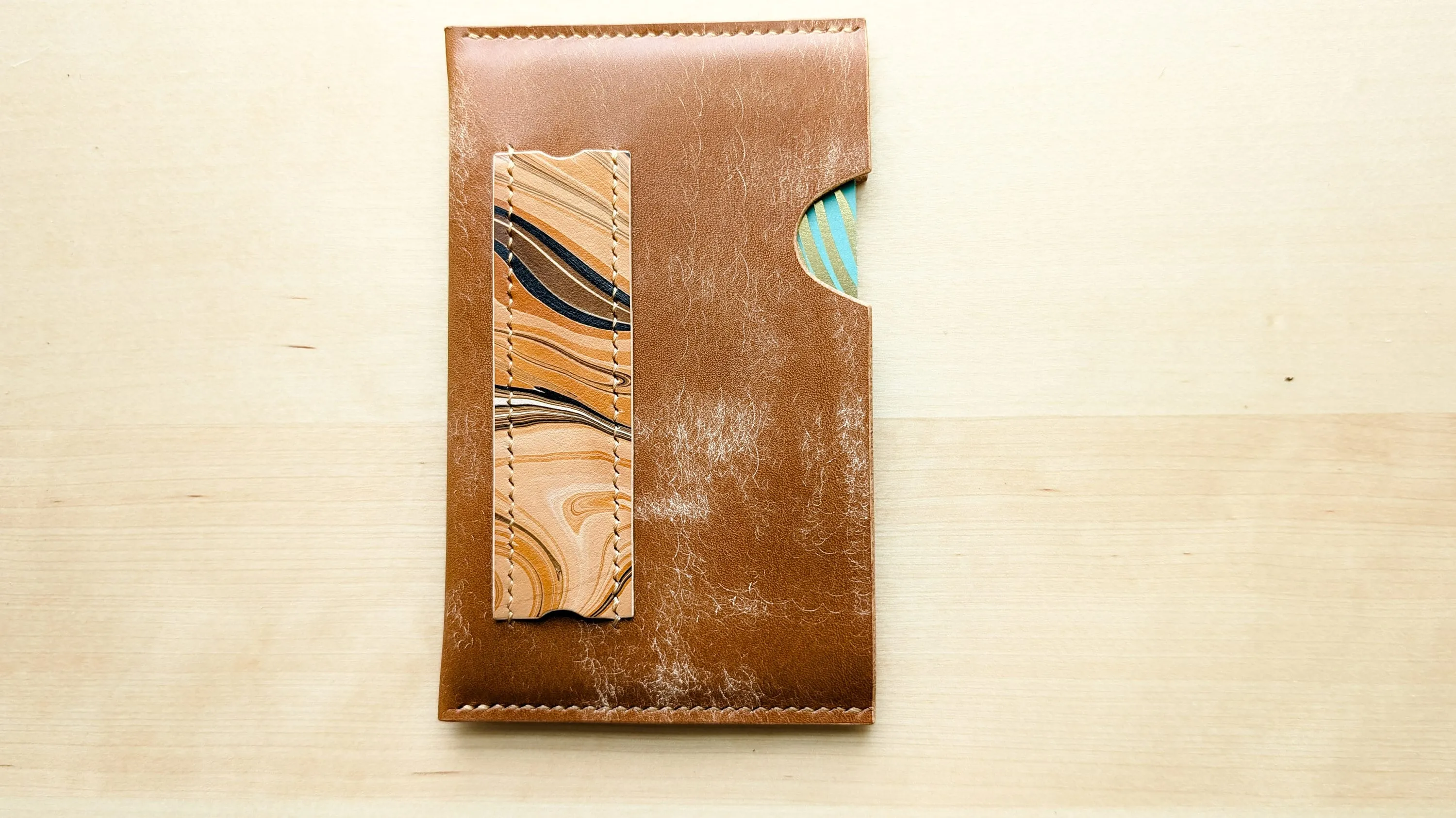 Caramel Italian Leather and Hand Marbled Field Notes or Passport Sleeve