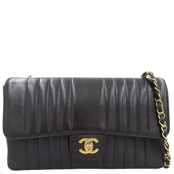 CHANEL Around 1992 Made Mademoiselle Stitch Classic Flap Chain Bag 25Cm Black