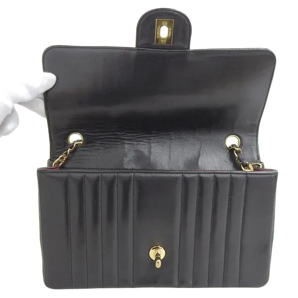 CHANEL Around 1992 Made Mademoiselle Stitch Classic Flap Chain Bag 25Cm Black