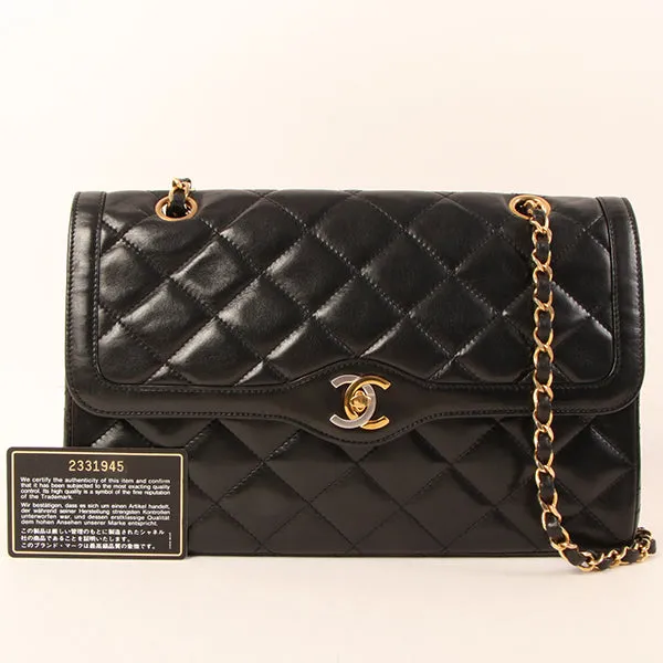 CHANEL Around 1992 Made Paris Limited Design Flap Chain Bag Black