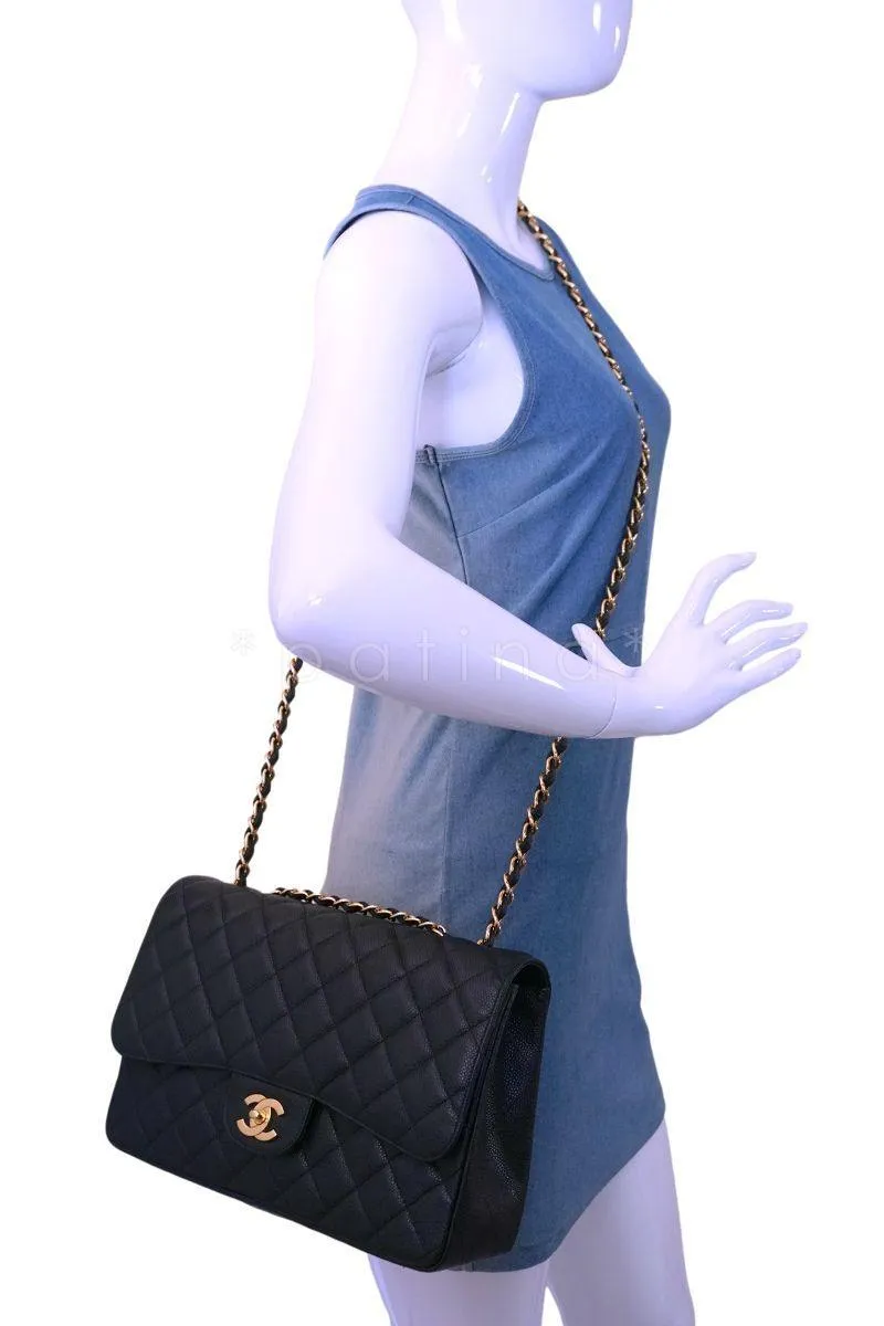 Chanel Black Caviar Jumbo Classic Flap Bag GHW