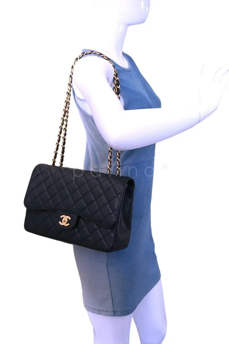 Chanel Black Caviar Jumbo Classic Flap Bag GHW
