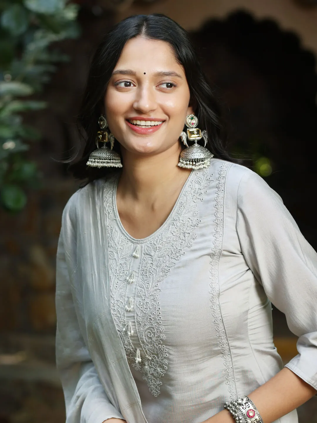 CHHAYA - VISCOSE SILK STRAIGHT KURTA SET WITH DUPPATTA WITH GLITTER CORDING WORK