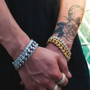 Diamond Cuban Link (12mm)   Tennis Bracelet (6mm) Bundle in White/Yellow Gold