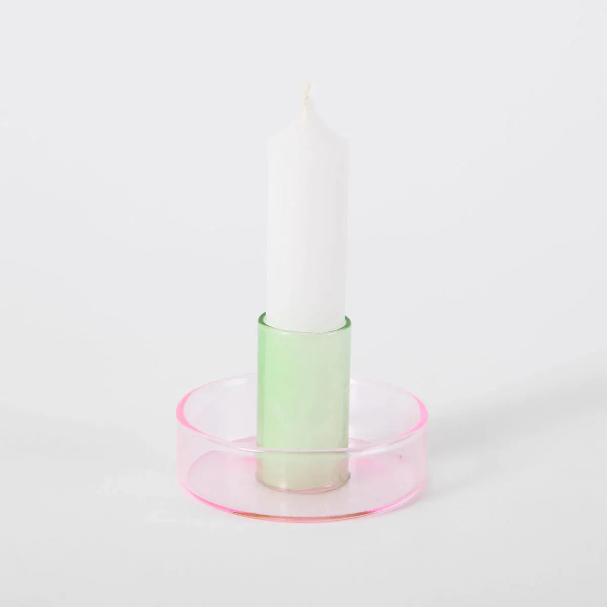 Dual Color Glass Candle Holder, Pink/Green