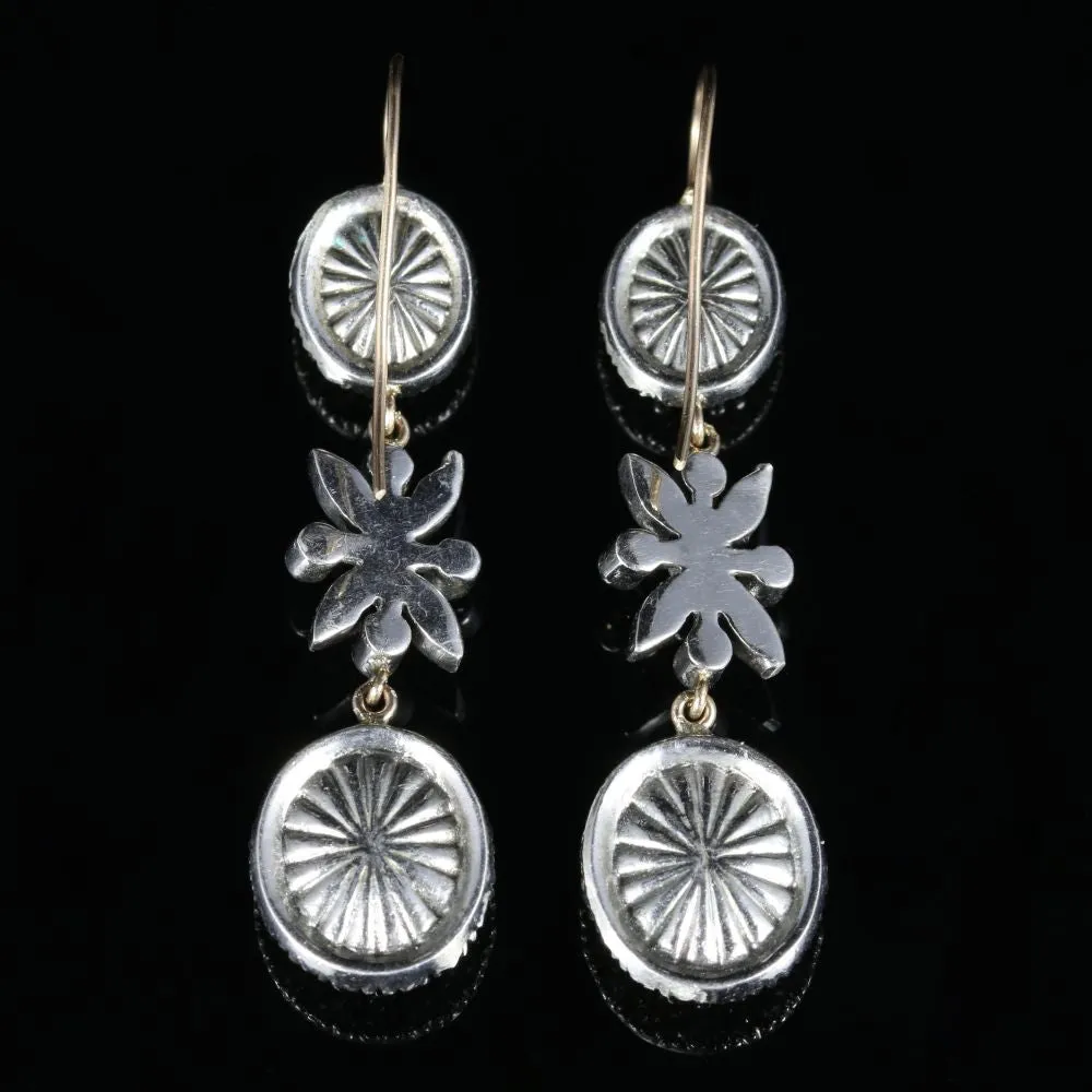 Edwardian Style Blue Paste Drop Earrings Silver Gold Wires