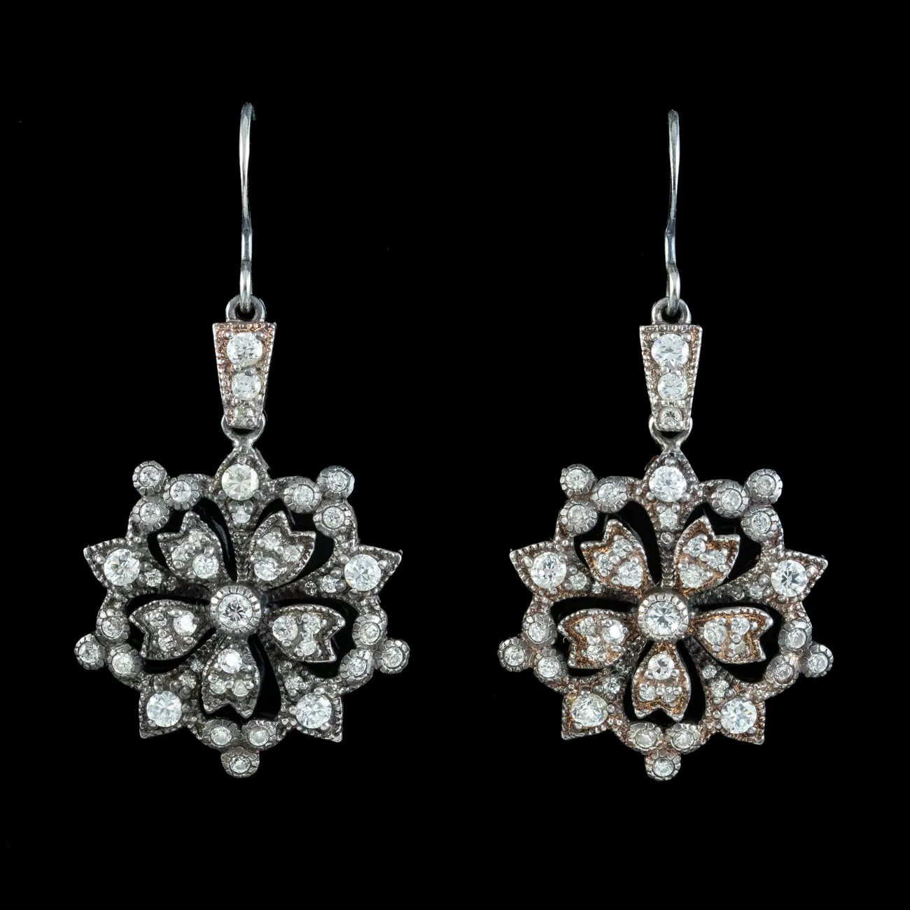 Edwardian Style CZ Flower Earrings Sterling Silver