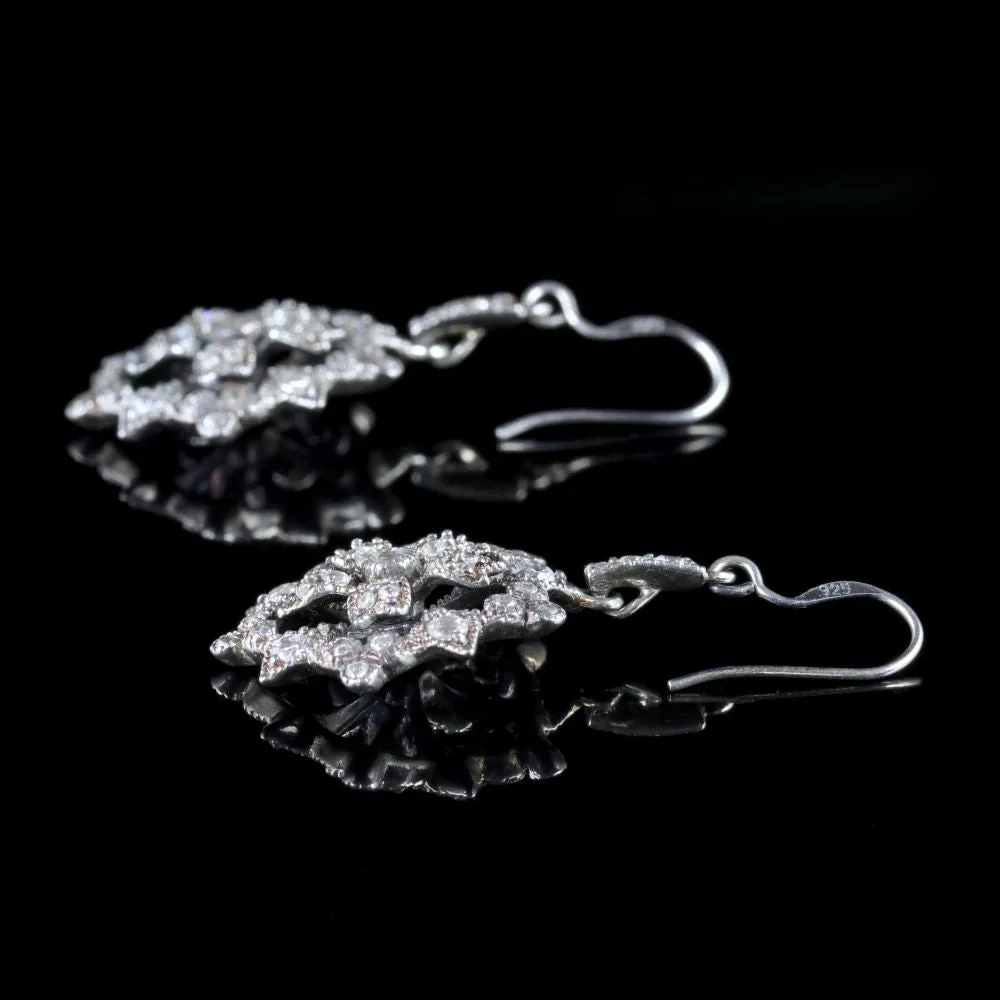 Edwardian Style CZ Flower Earrings Sterling Silver
