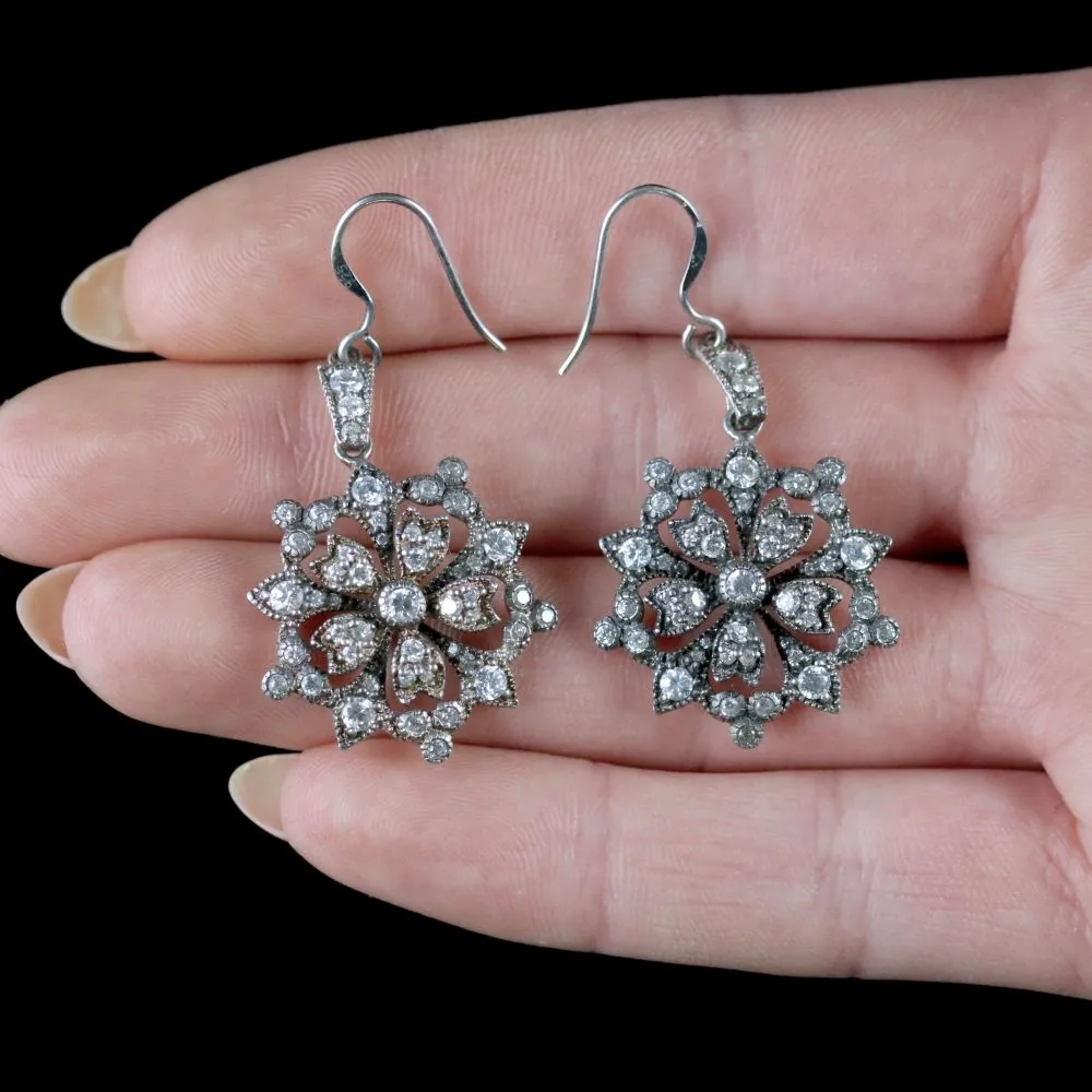 Edwardian Style CZ Flower Earrings Sterling Silver