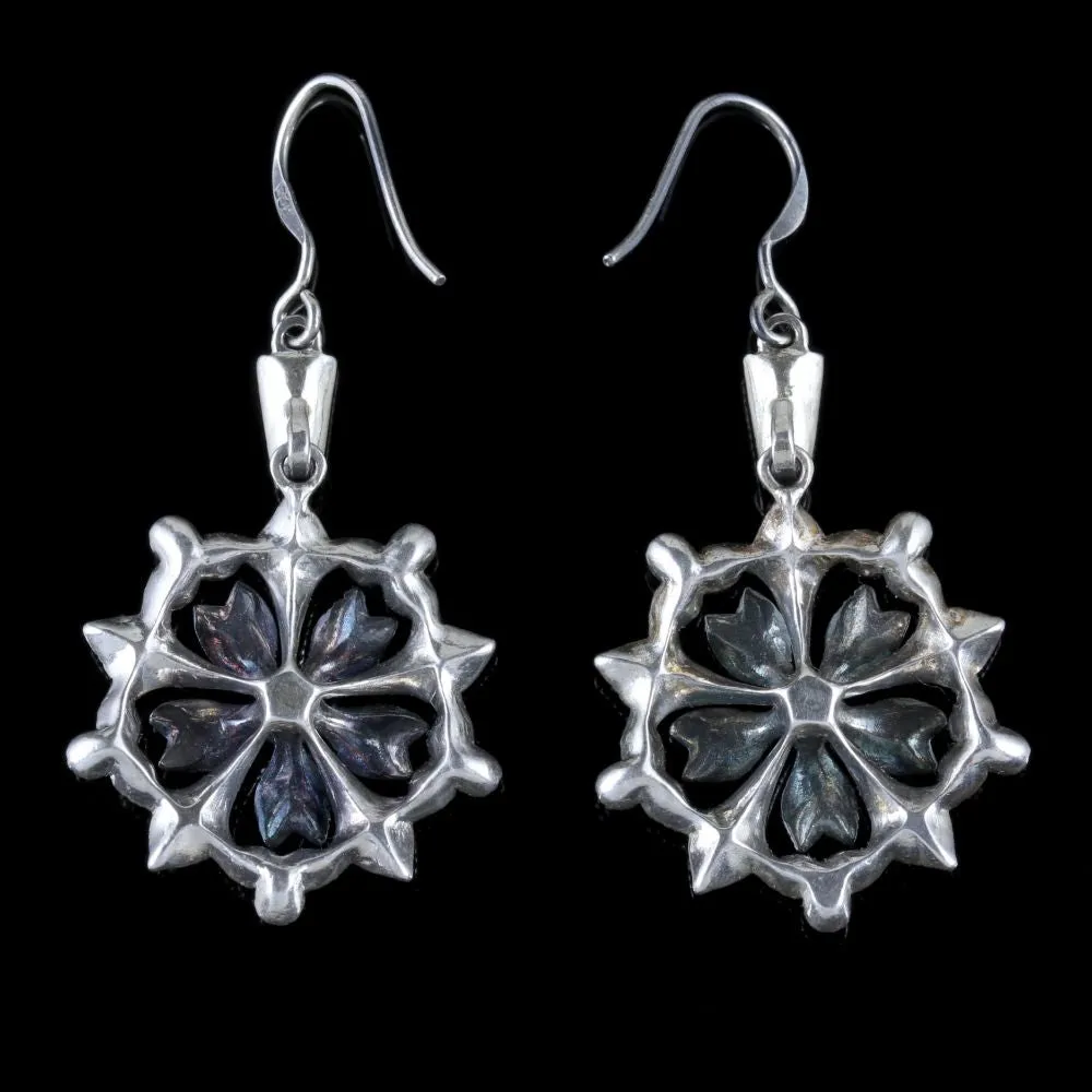 Edwardian Style CZ Flower Earrings Sterling Silver