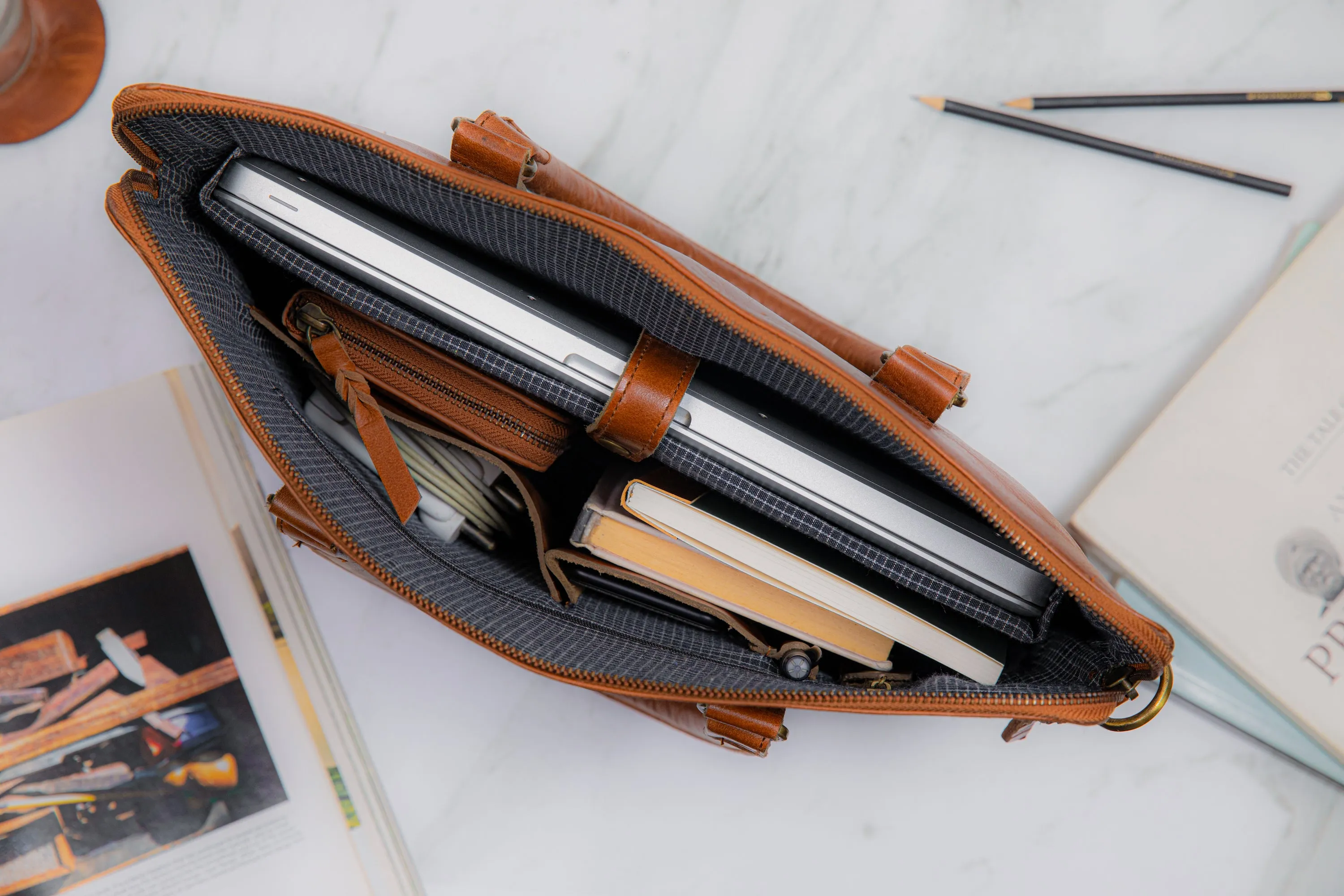 Elemental Laptop Bag- Tan Leather