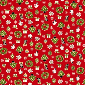 Fabric, My Childhood Christmas by Buttermilk Basin - Vintage Christmas Motifs RED (by the yard)