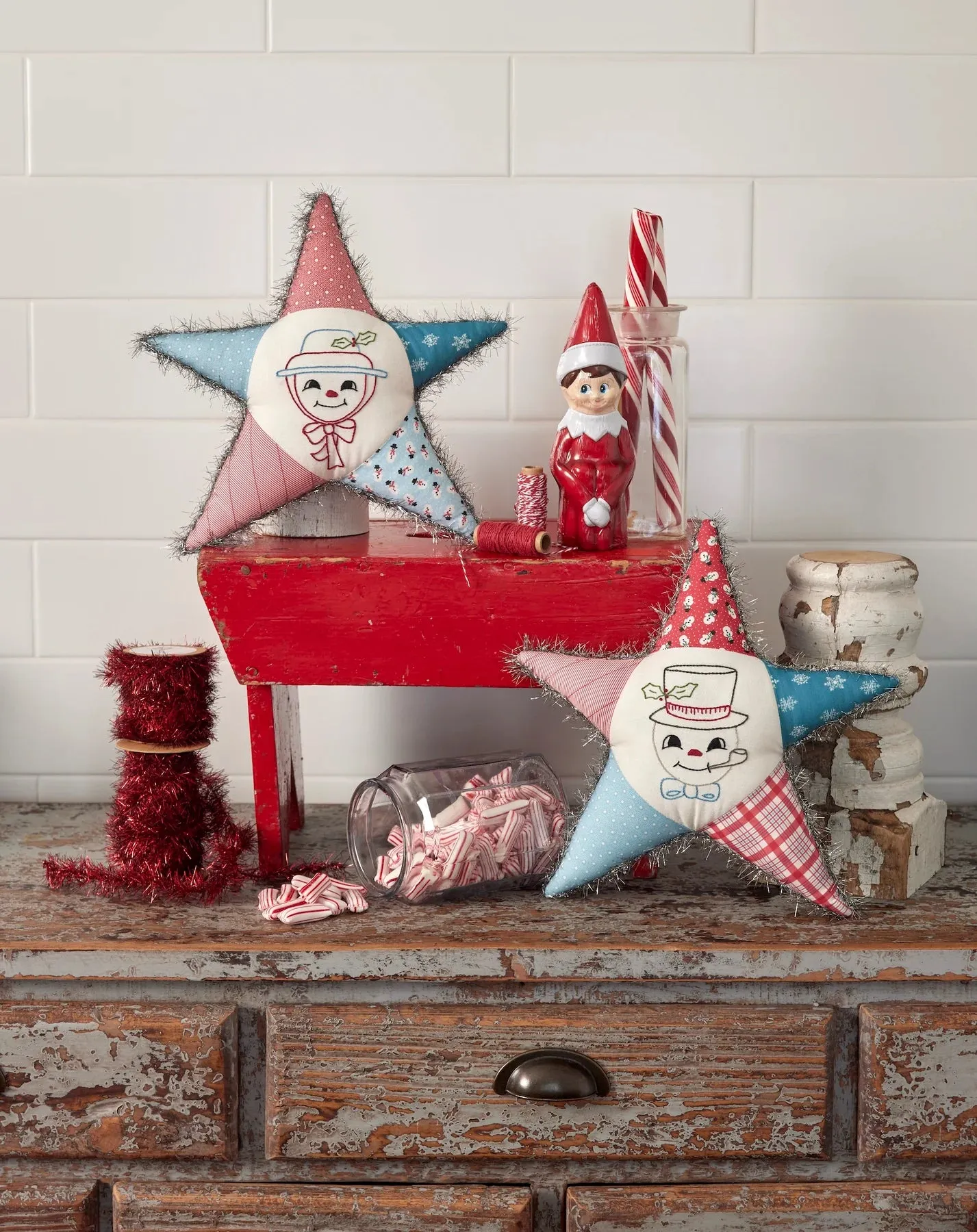 Fabric, Winter in Snowtown by Buttermilk Basin - Red Diagonal Stripe (by the yard)