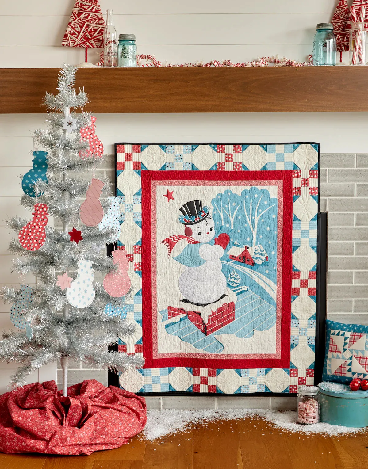 Fabric, Winter in Snowtown by Buttermilk Basin - Red Diagonal Stripe (by the yard)