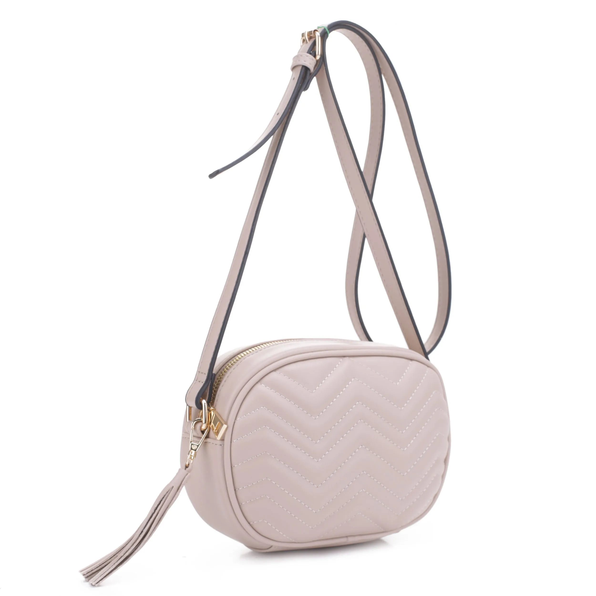 FC20403 Chevron Quilted Camera Crossbody Bag with Tassel Fringe Zipper