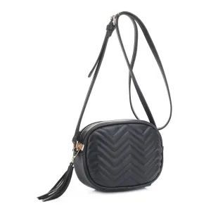 FC20403 Chevron Quilted Camera Crossbody Bag with Tassel Fringe Zipper