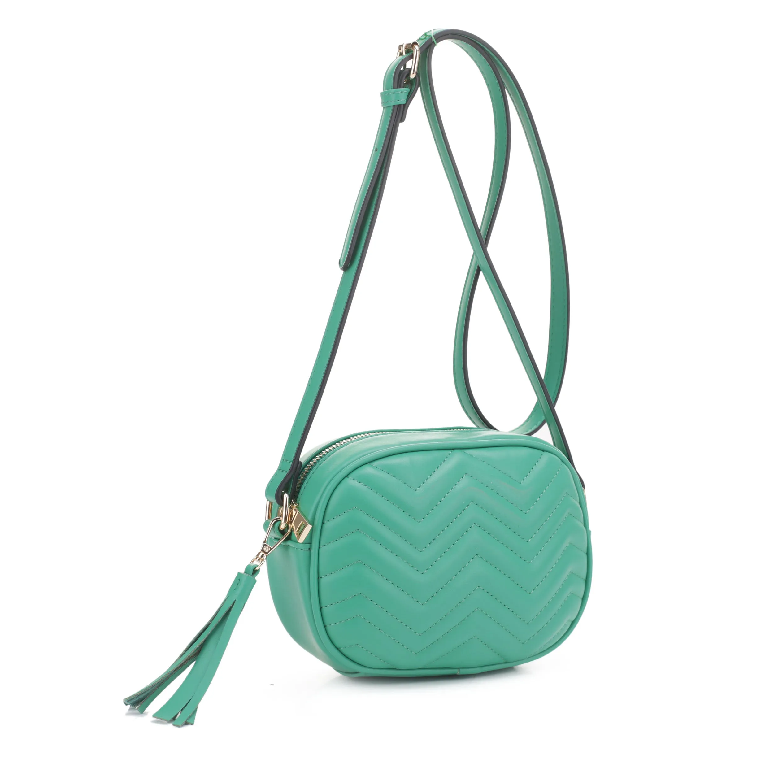 FC20403 Chevron Quilted Camera Crossbody Bag with Tassel Fringe Zipper